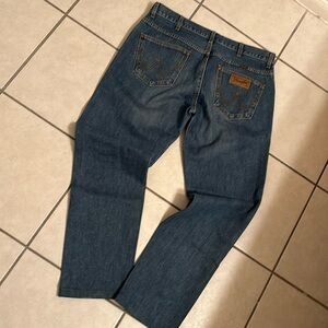 SOLD Vintage pair of Wrangler button fly denim jeans 36x32 straight fit